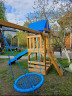 Детская площадка KD1-2 с голубой горкой и крышей, 1 голубые качели гнездо 80см